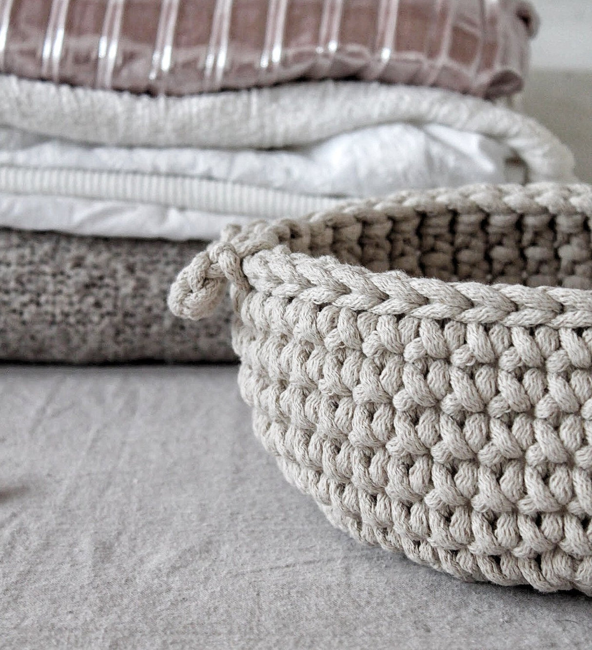 Crochet Flat Basket, Small | OATMEAL