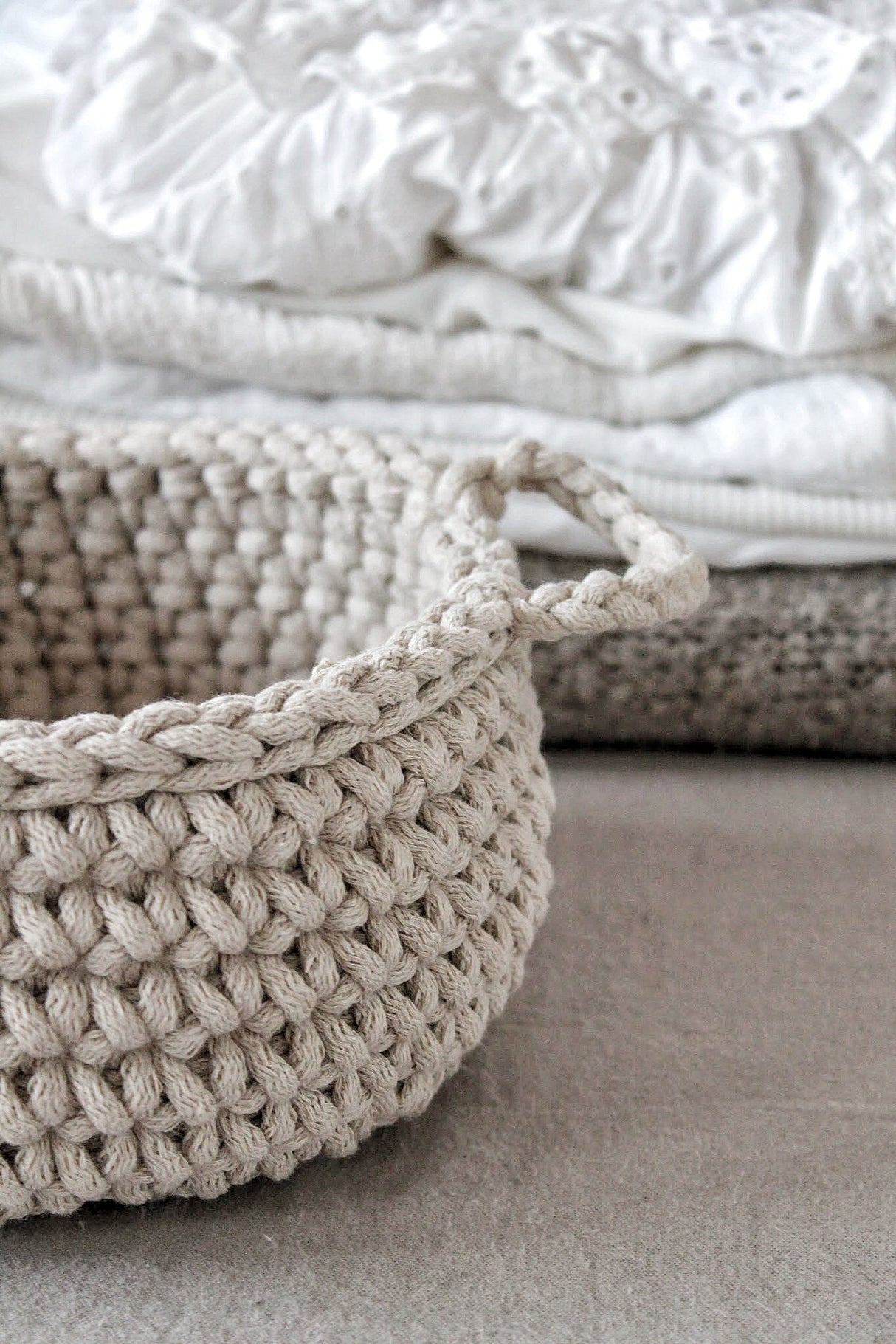 Crochet Flat Basket, Small | OATMEAL
