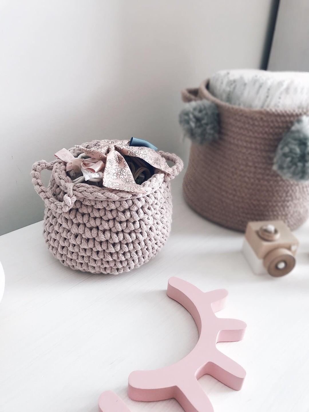 Crochet Basket, Small | PALE PINK