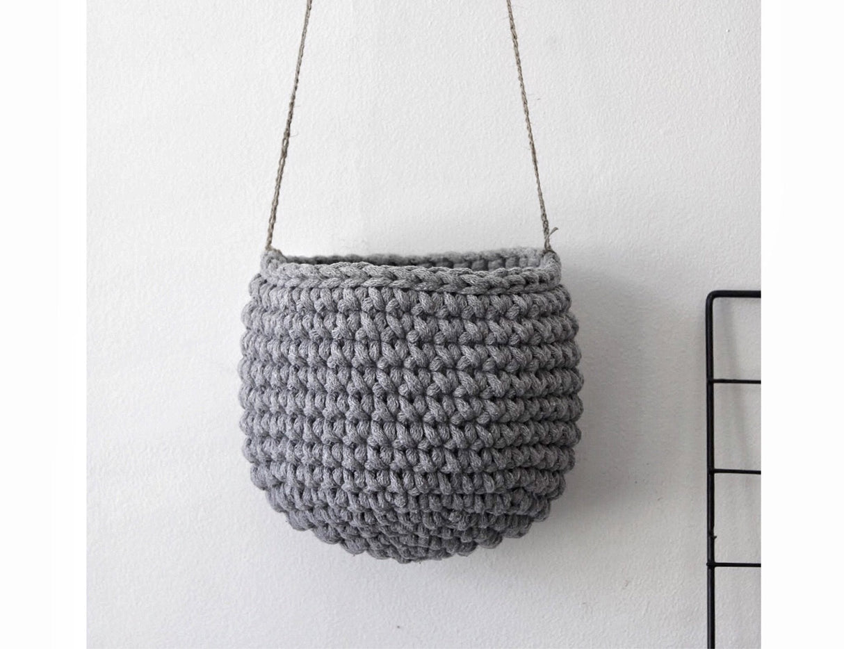 Crochet Hanging Basket, Small | DARK GREY