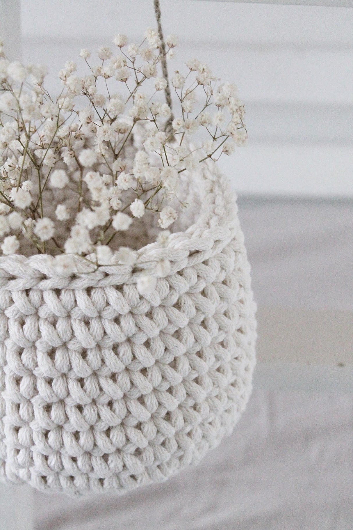 Crochet Hanging Basket, Small | IVORY