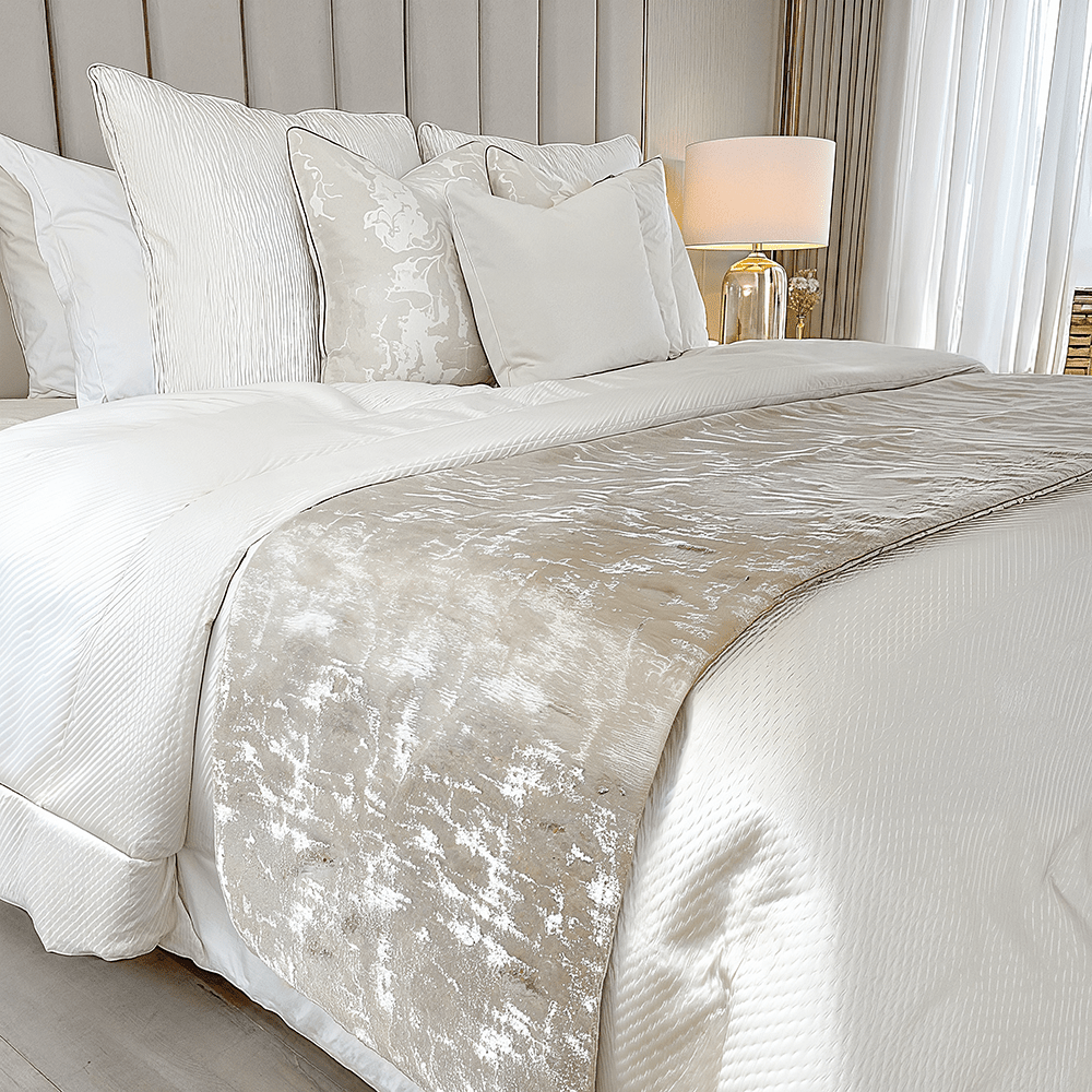 Tiana Cream & Gold Abstract Print Bed Runner