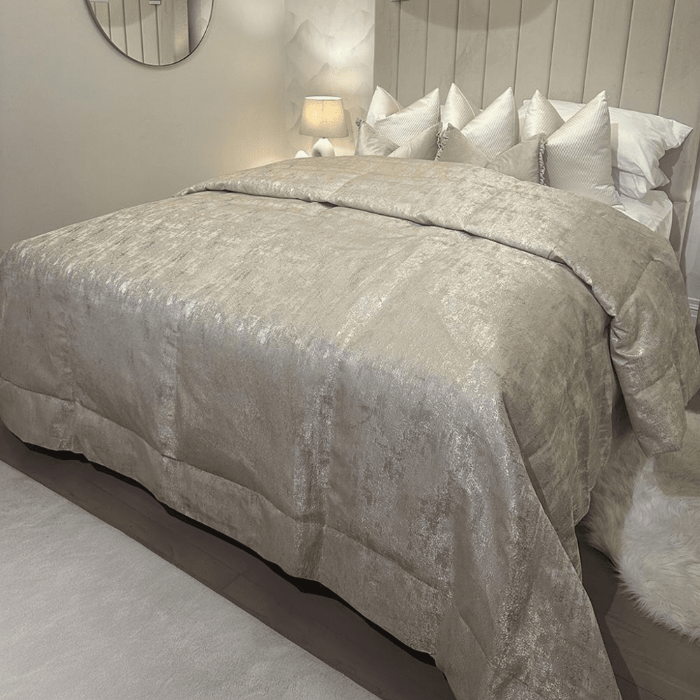 Tiana Cream & Gold Abstract Print Bedspread