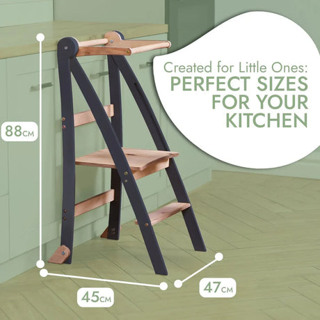 Folding Growing Chair – Montessori Step Stool With Safety Rails for Toddlers – Graphite