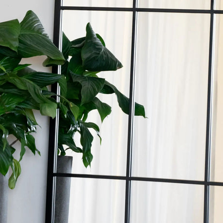 Tomi - Full Length Black Metal Arched Lattice Window Mirror - 180cm x 105cm.