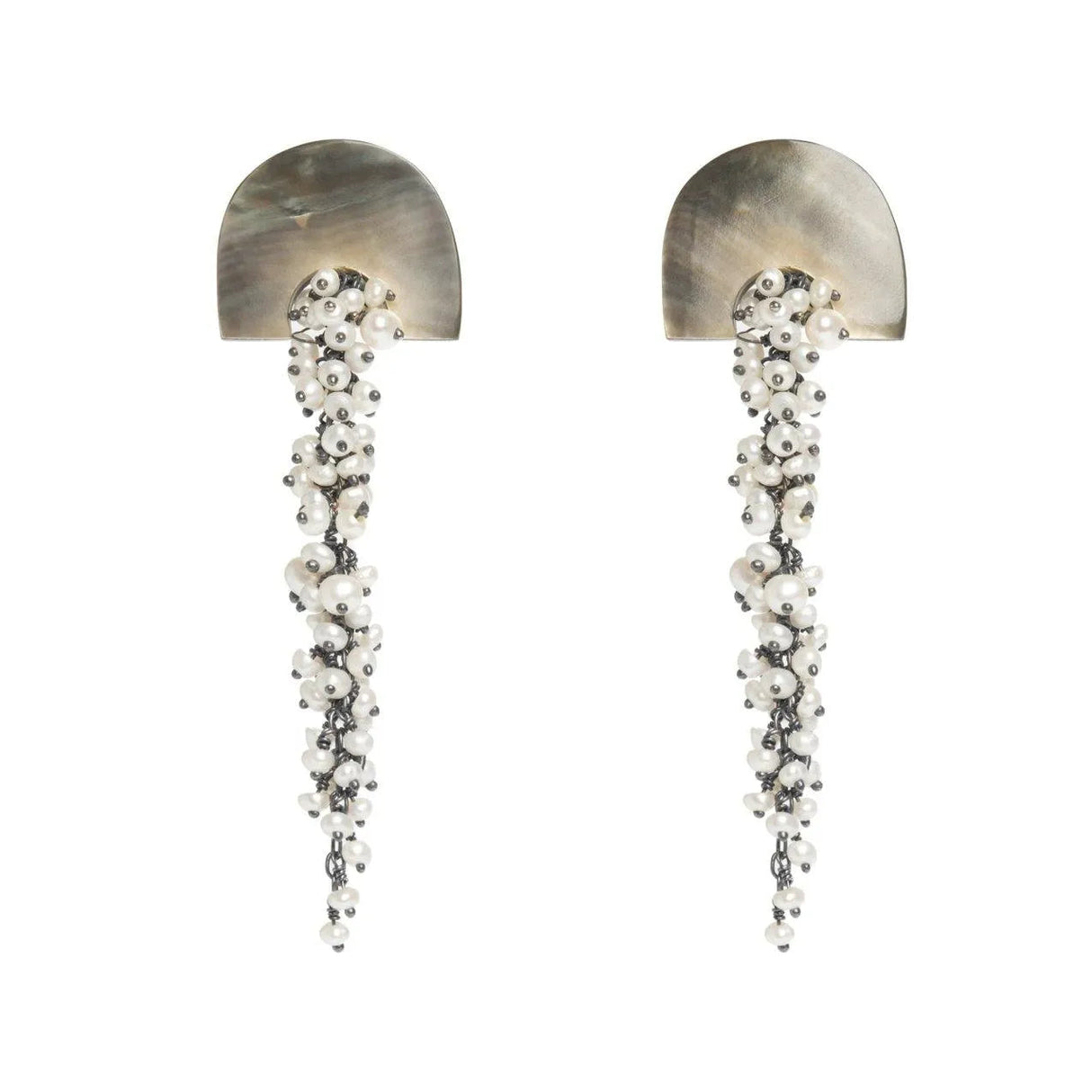 Hakuro Grey Mother of Pearl and Pearl Long Drops
