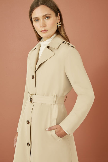 Yumi Beige Belted Long Trench Coat With Belt