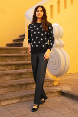 Yumi Black All Over Embroidered Daisy Knitted Jumper