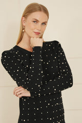 Yumi Black All Over Pearl Knitted Jumper