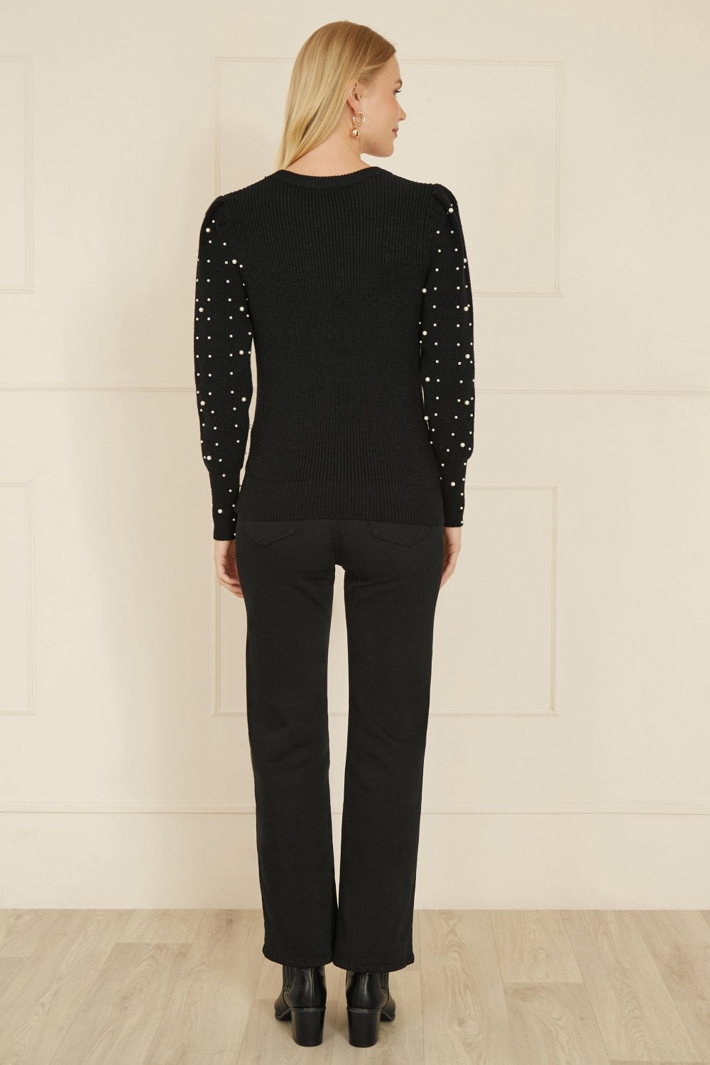 Yumi Black All Over Pearl Knitted Jumper