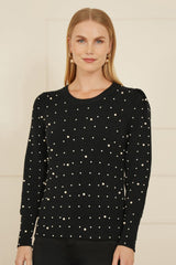 Yumi Black All Over Pearl Knitted Jumper