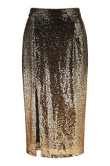 Yumi Black And Gold Sequin Split Fitted Midi Skirt