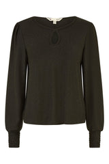 Yumi Black And Gold Sparkle Stretch Keyhole Neckline Top