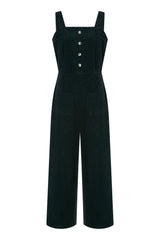Yumi Black Cord Stretch Dungaree Style Jumpsuit