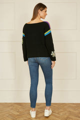 Yumi Black Crochet Flower Jumper