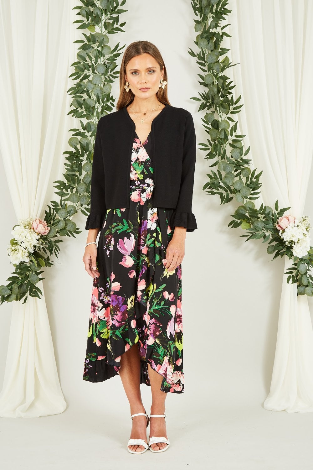 Yumi Black Cropped Cardigan With Bell Sleeves