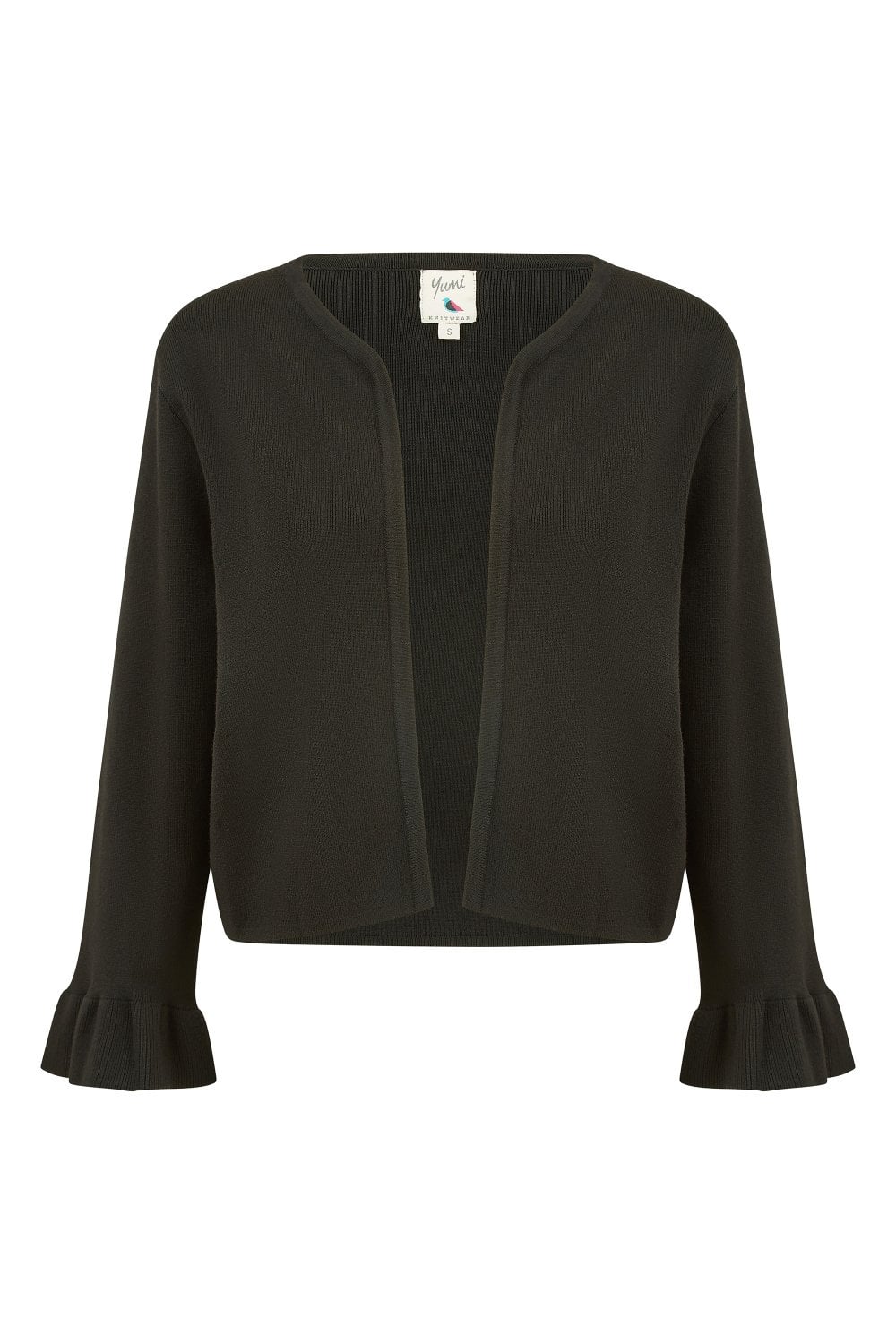 Yumi Black Cropped Cardigan With Bell Sleeves