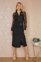 Yumi Black Diamante Buckle Faux Wrap Skirt With Split Hem