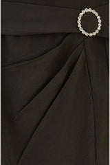 Yumi Black Diamante Buckle Faux Wrap Skirt With Split Hem