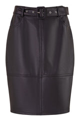 Yumi Black Faux Leather Midi Pencil Skirt With Matching Belt