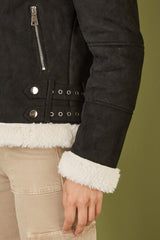Yumi Black Faux Suede And Shearling Biker Jacket