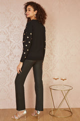 Yumi Black Gold Foil Heart Print Relaxed Fit Jumper