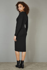 Yumi Black Knitted Midi Dress With Asymmetric Button Details