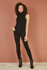 Yumi Black Knitted Roll Neck Sleeveless Jumper