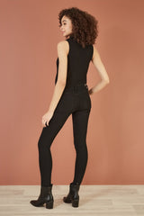 Yumi Black Knitted Roll Neck Sleeveless Jumper
