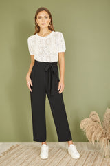 Yumi Black Linen Blend Tie Waist Trousers