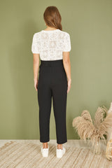 Yumi Black Linen Blend Tie Waist Trousers