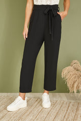 Yumi Black Linen Blend Tie Waist Trousers