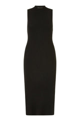Yumi Black Metallic Fitted High Neck Midi Dress
