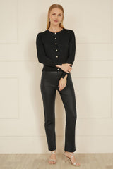 Yumi Black Metallic Knit Cardigan With Pearl Button Details