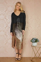 Yumi Black Metallic Knitted Ribbed Tie Front Bolero