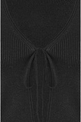 Yumi Black Metallic Knitted Ribbed Tie Front Bolero