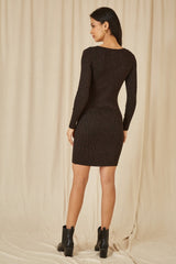 Yumi Black Metallic Military Fitted Knitted Dress