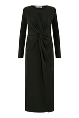 Yumi Black Midi Fitted Stretch Dress With Knot Detail