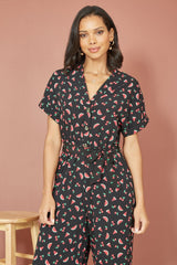 Yumi Black Recycled Watermelon Print Jumpsuit