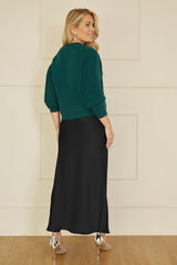 Yumi Black Satin Midi Skirt