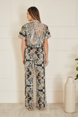 Yumi Black Satin Paisley Print Short Sleeve Shirt