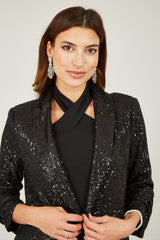 Yumi Black Sequin Blazer With Pockets