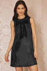 Yumi Black Sequin Bow Tunic Shift Dress