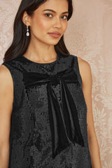 Yumi Black Sequin Bow Tunic Shift Dress