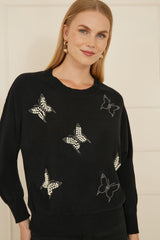 Yumi Black Sequin Butterfly Jumper