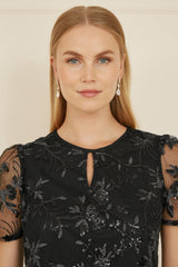 Yumi Black Sequin Embroidered Tunic Dress
