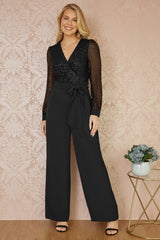 Yumi Black Sequin Jumpsuit With Long Sleeves