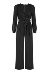 Yumi Black Sequin Jumpsuit With Long Sleeves