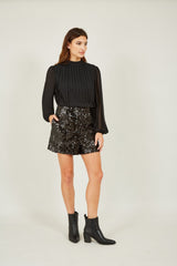 Yumi Black Sequin Mini Shorts
