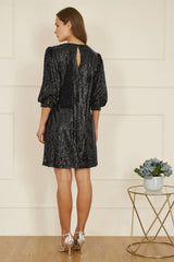 Yumi Black Sequin Tunic Dress With Balloon Sleeves